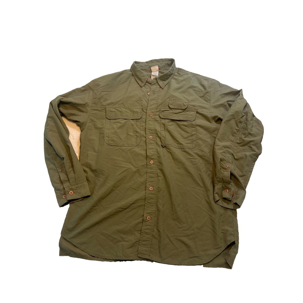 North Face Vented Fishing Shirt Mens Button Up Hiking Long Sleeve Size L Green